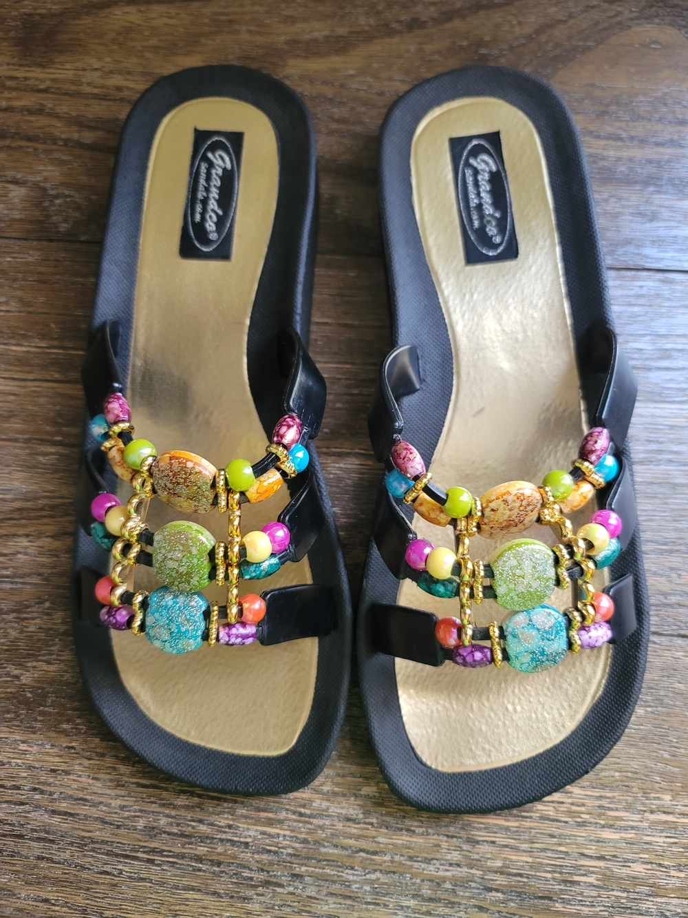 Gianvito Multi-Beaded Black Slide Sandals